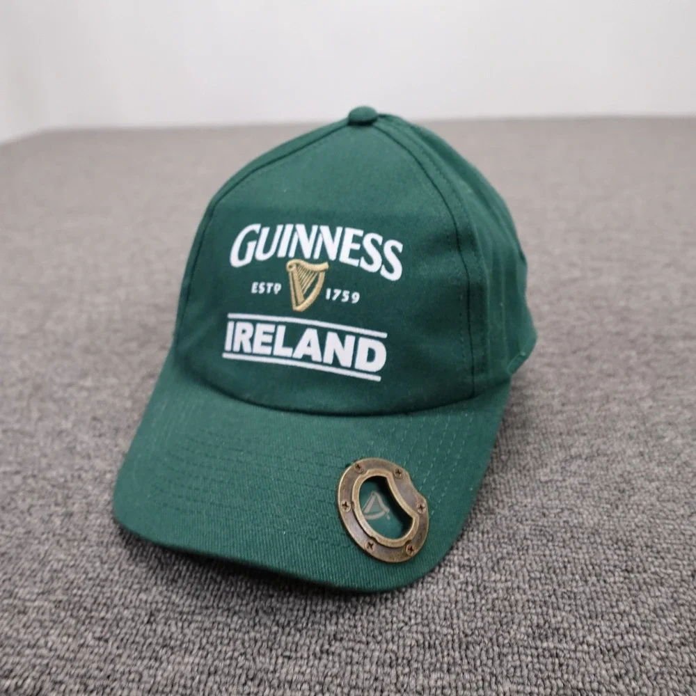 Guinness Hat Cap Strap Back Mens 7 3/8 Green Twill Baseball Ireland Beer Opener